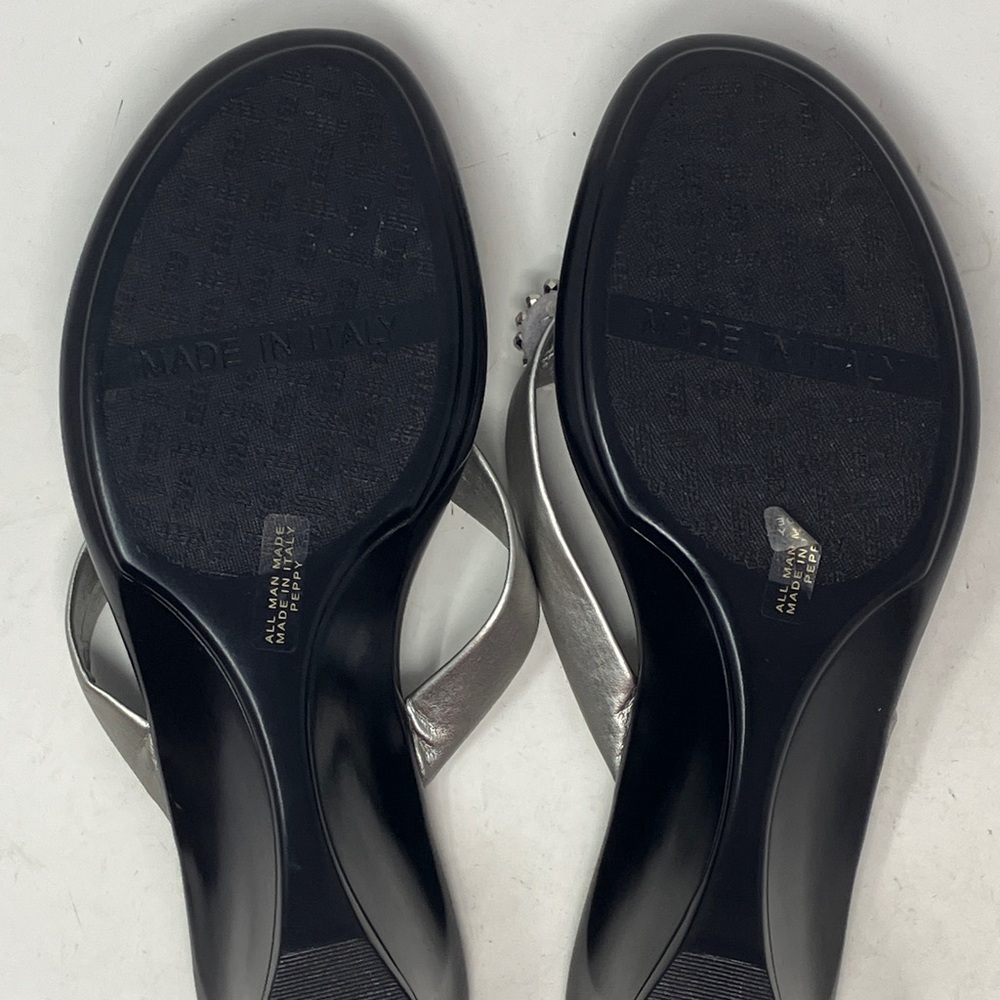 Italian Shoemakers Silver Black Wedge Sandals Size 8 Made in Italy Rhinestone - Picture 12 of 13